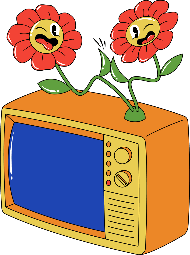 Retro TV Sprouting Emoji Flowers on Transparent Background
