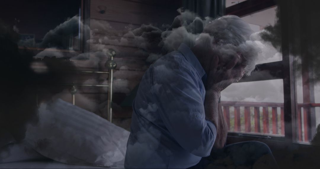 Elderly Man with Clouds Symbolizing Mental Health Challenges