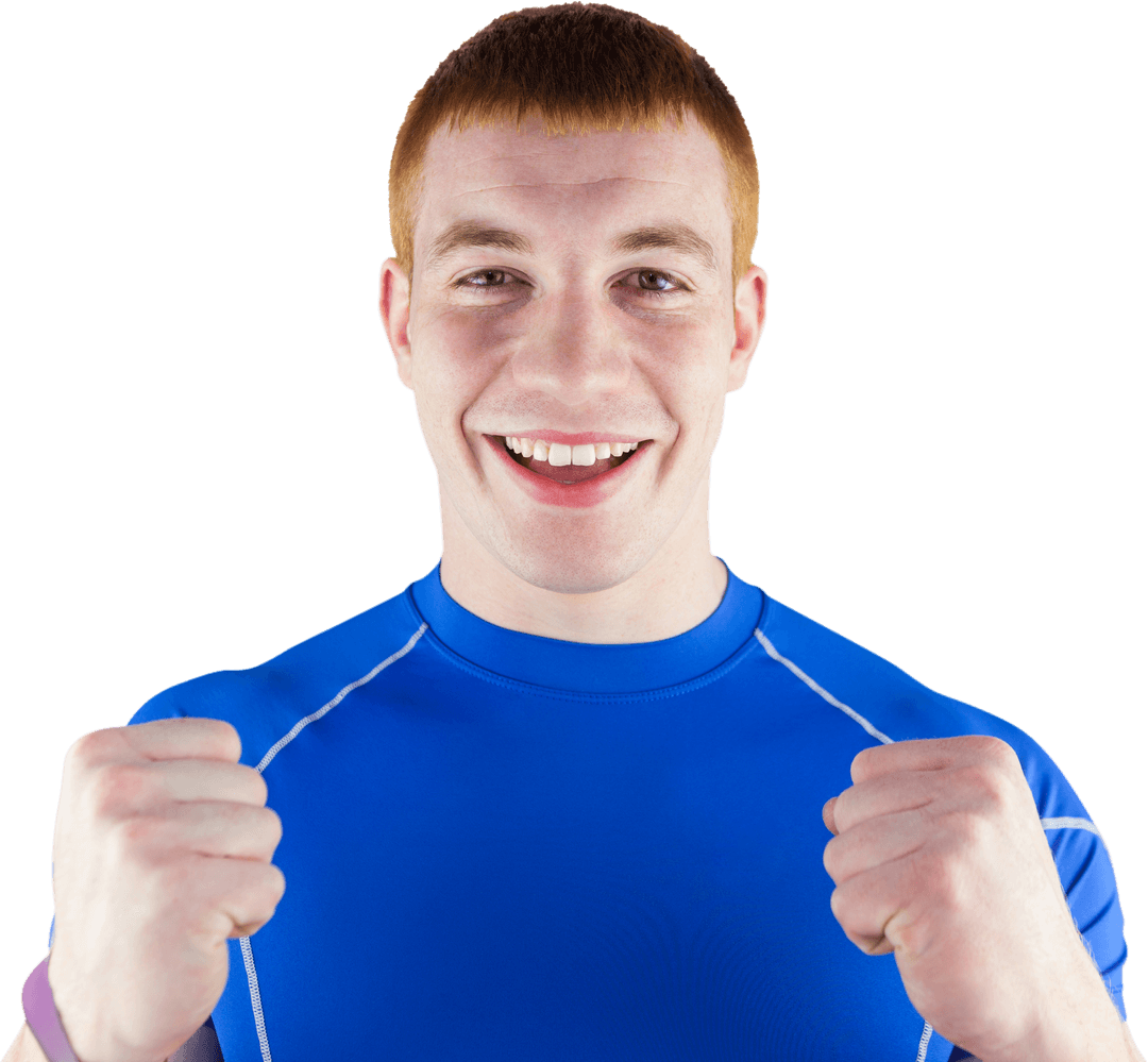 Excited Male Rugby Player Clenching Fists Transparent Background