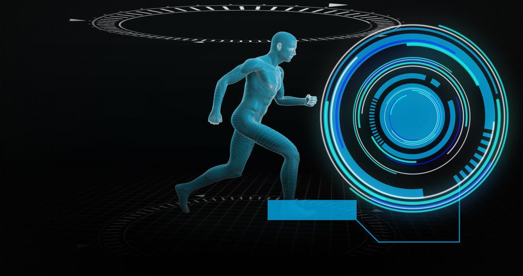 Digital Human in Futuristic Running Scene with Data Interface