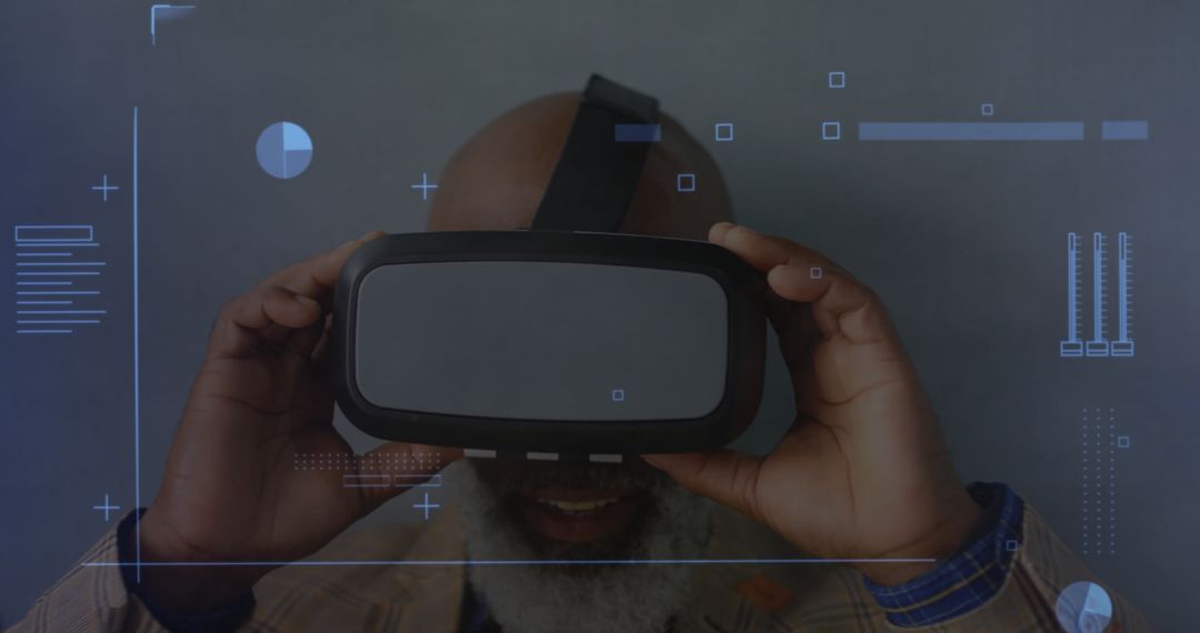 Senior Man Engaging with Virtual Reality Technology Interface