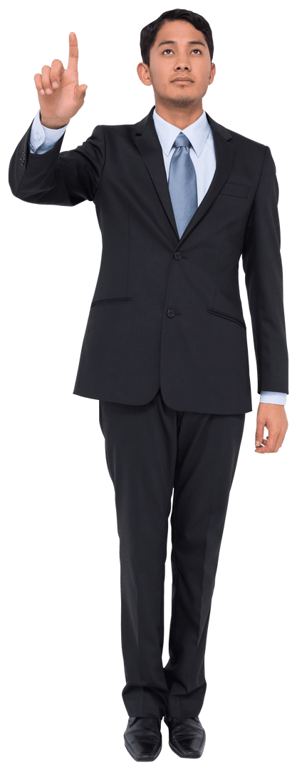 Transparent Businessman Pointing Up with Confidence