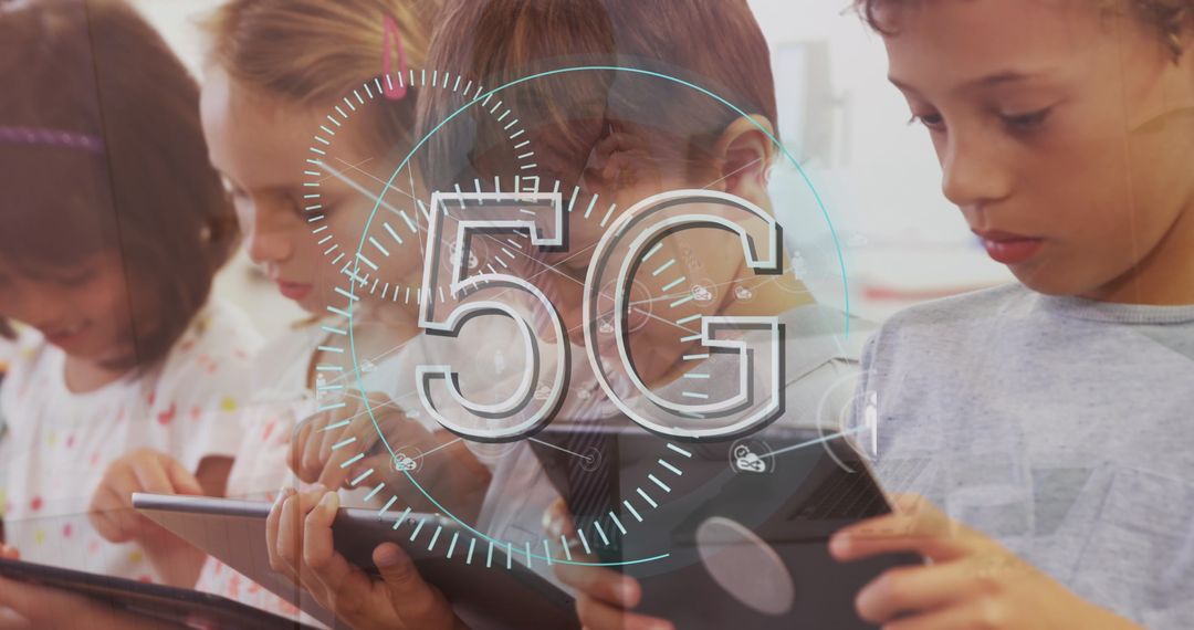 Children Engaged with Technology Highlighting 5G in Education