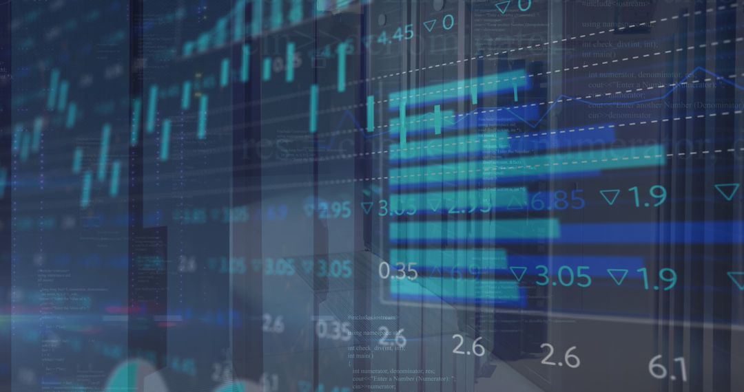 Digital Composite of Trading Board and Graphs in Data Center