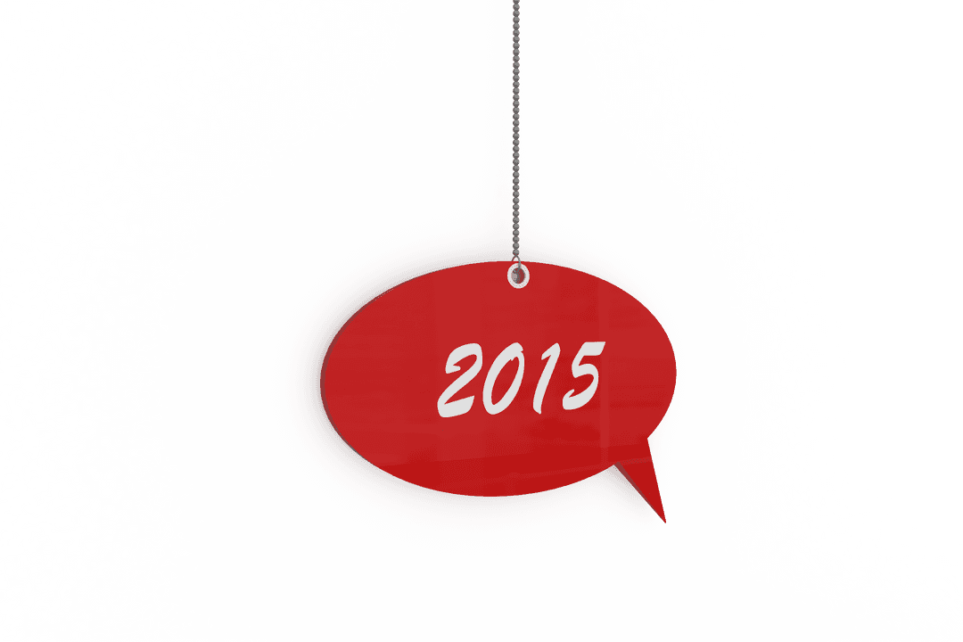 Transparent 2015 Red Speech Bubble Hanging on White Background