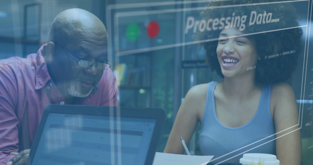 Diverse Colleagues Cooperating on Data Processing Project in Modern Office