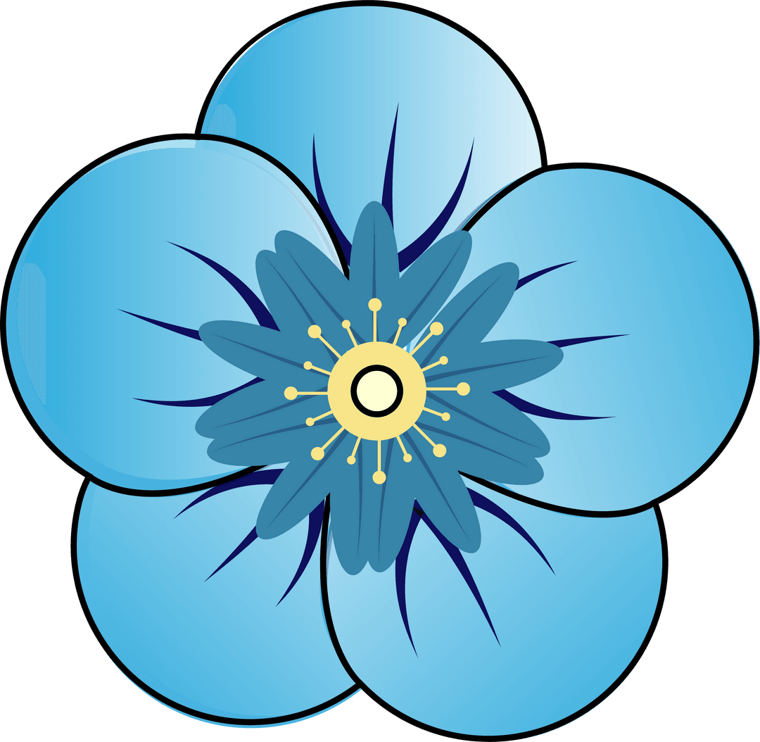 Flat Design Blue Flower with Five Petals and Star Center Transparent Graphic