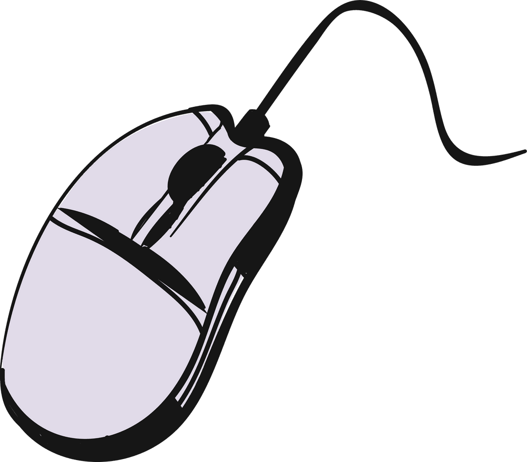 Minimalist Wired Mouse Flat Design with Transparent Background