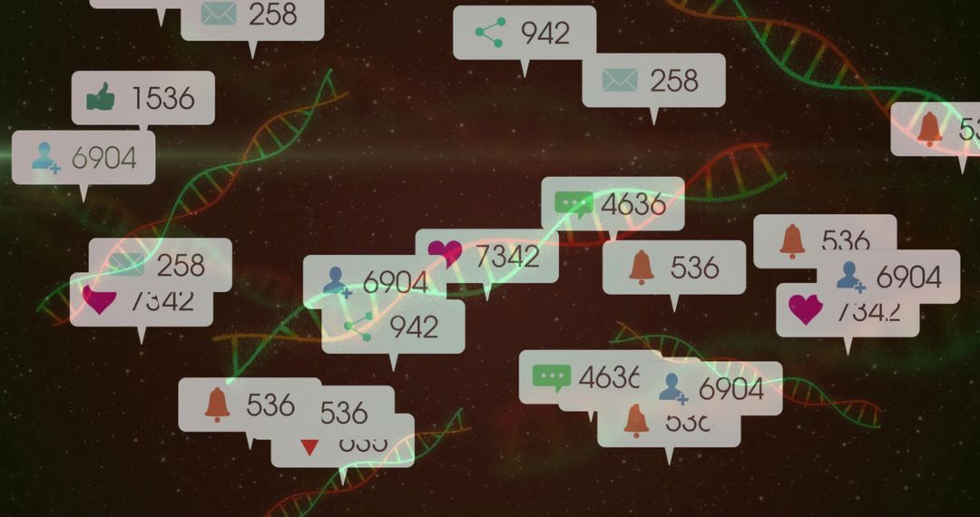 Digital Communication Icons Overlaying DNA Sequences