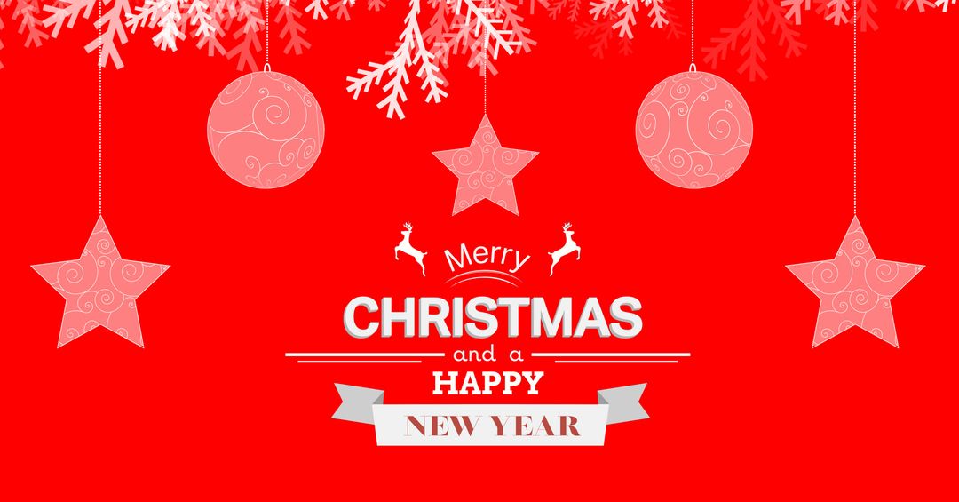 Festive Red Christmas Greeting with Ornaments and Snowflakes