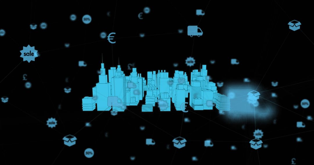 Futuristic City with Digital Network and Data Interfaces