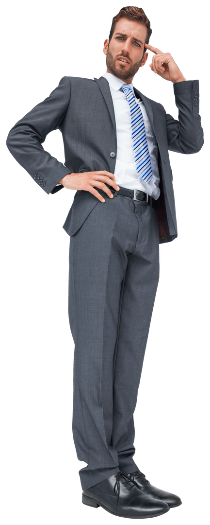 Transparent Pensive Businessman in Gray Suit