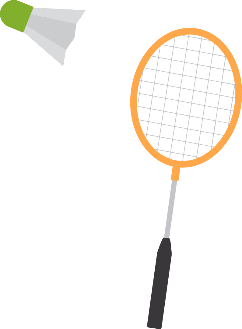 Transparent Background Illustration of Orange Badminton Racket with Green Shuttlecock