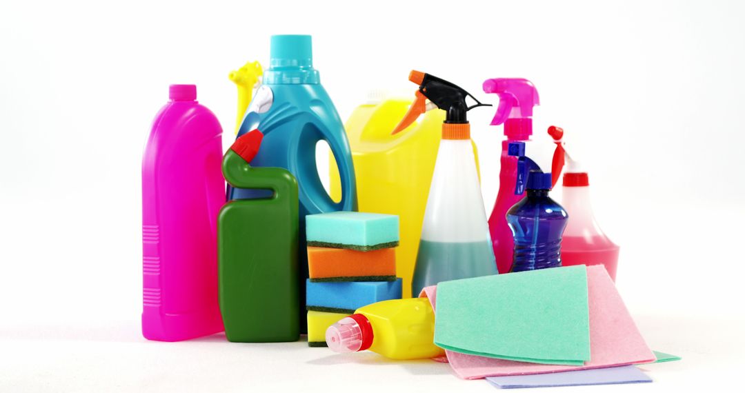 Assorted Colorful Cleaning Supplies Isolated on White - Free Images, Stock Photos and Pictures on Pikwizard.com