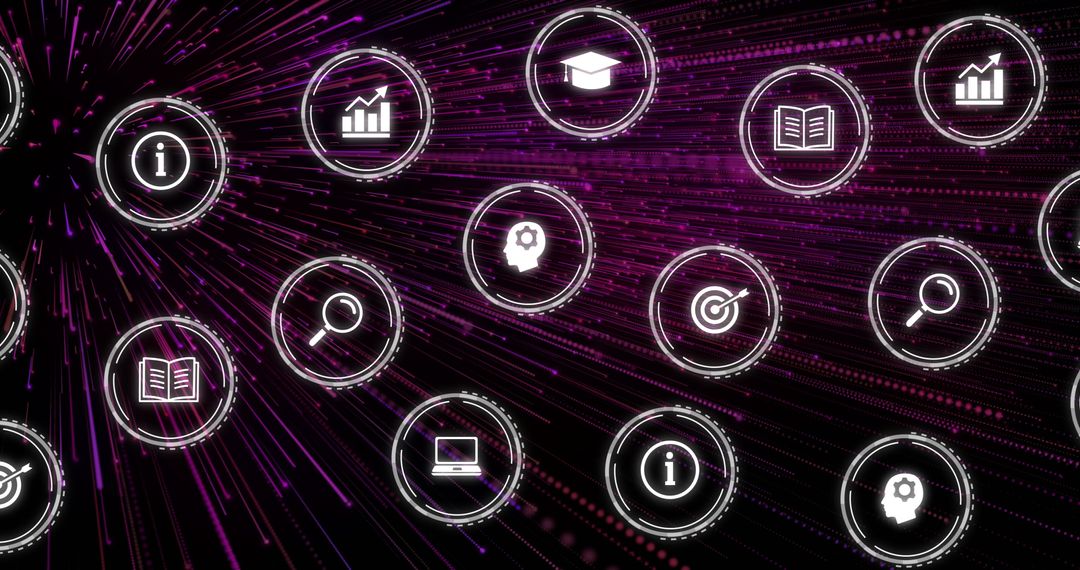 Digital Connections Network with Business Icons on Neon Background