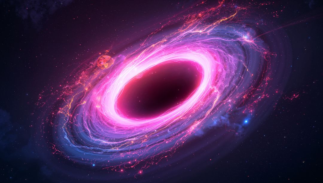 Pink-Hued Swirling Accretion Disk Around Mysterious Black Hole