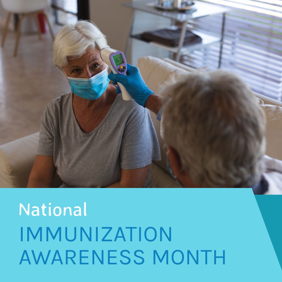 Senior Woman Having Temperature Check for Immunization Awareness