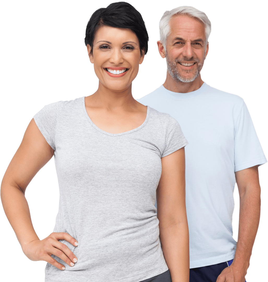 Smiling Fit Older Couple in Casual Sportswear on Transparent Background