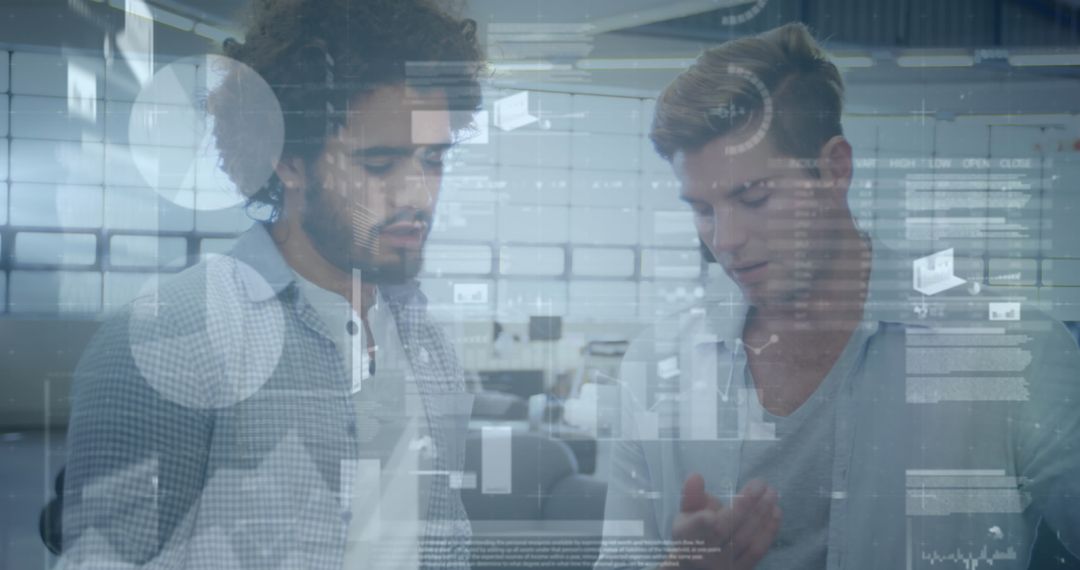 Business Collaboration with Futuristic Digital Overlay in Office