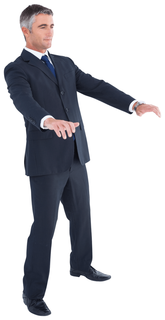 Transparent Businessman Gesturing with Arms Forward Confidently