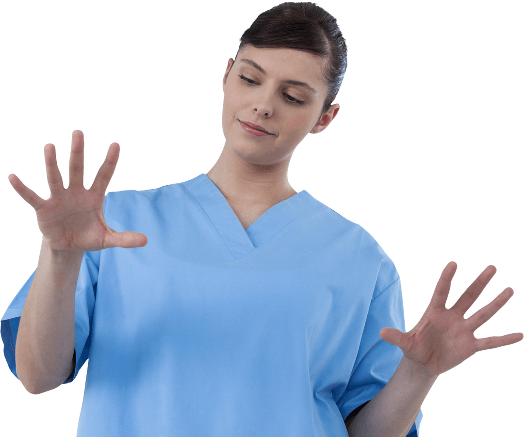 Portrait of Female Doctor Interacting with Transparent Interface