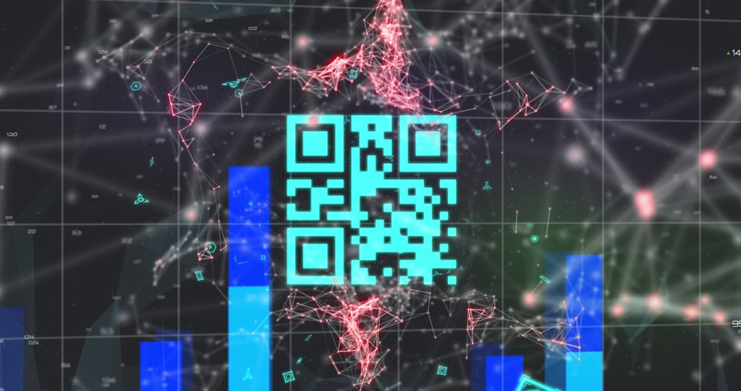Futuristic QR Code Illuminated in Digital Network