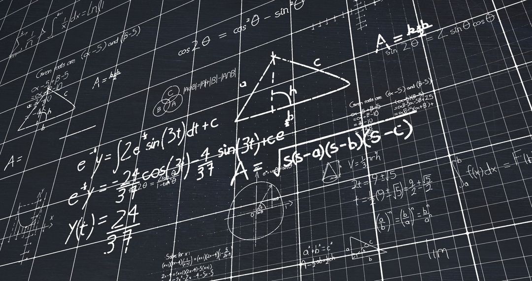 Mathematical data processing on black background canvas