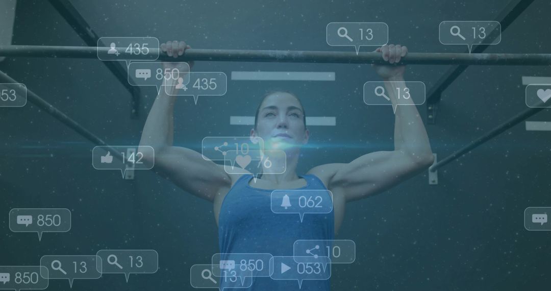 Empowered Female Athlete at Gym with Digital Overlay