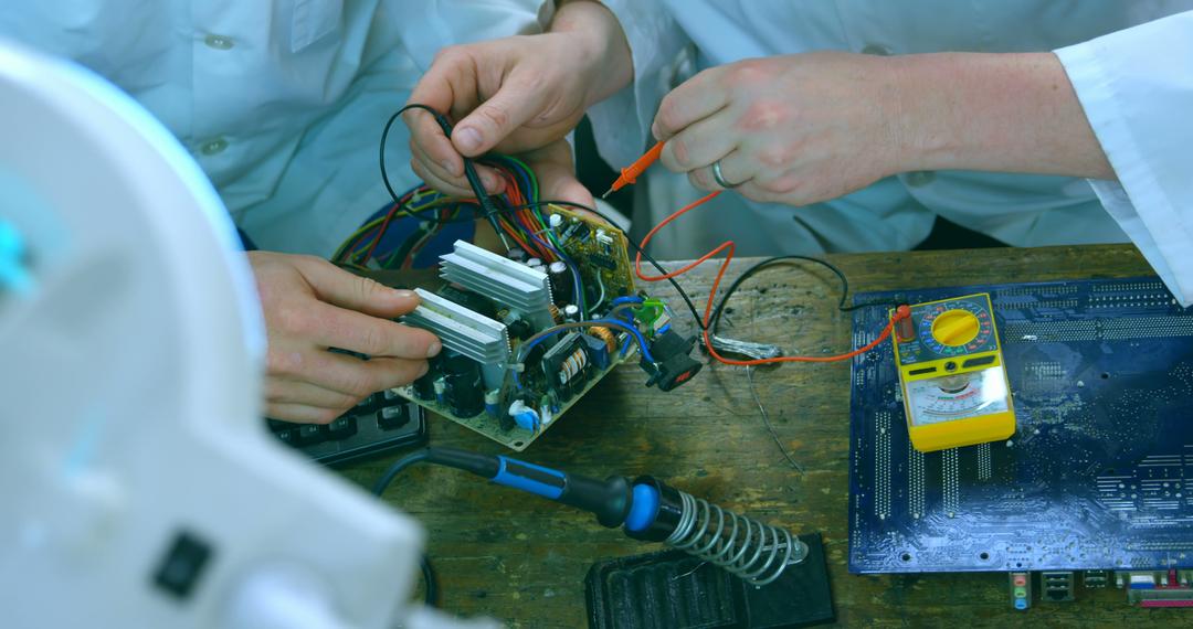 Engineers Working on Circuit Board with Multimeter - Free Images, Stock Photos and Pictures on Pikwizard.com