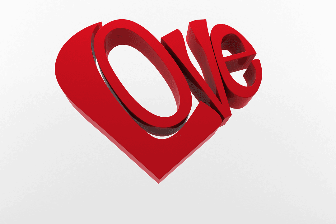 Transparent 3D Red Love Text with Romantic Heart