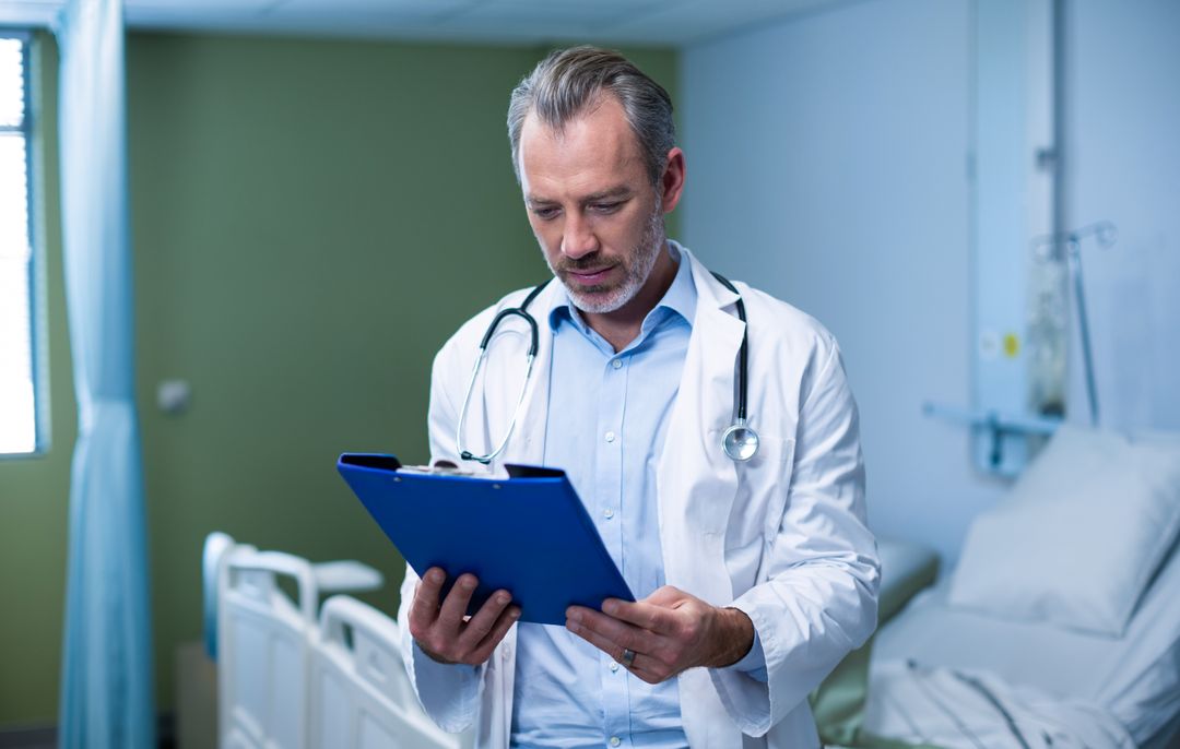 Doctor Analyzing Medical Information with Calm and Concentration