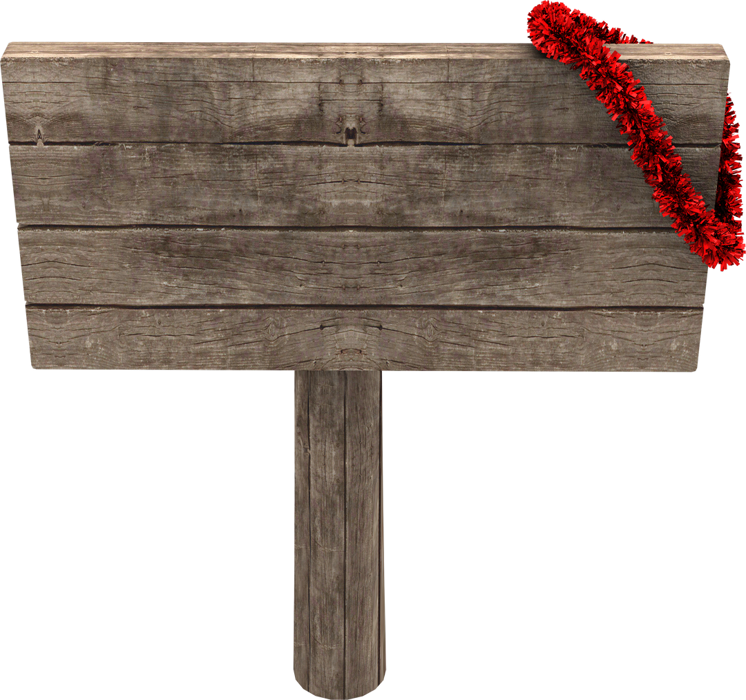 Blank Transparent Wooden Signpost with Red Tinsel Decoration - Download Free Stock Images Pikwizard.com