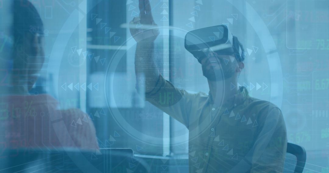 Businessman Utilizing Virtual Reality for Financial Data Analysis