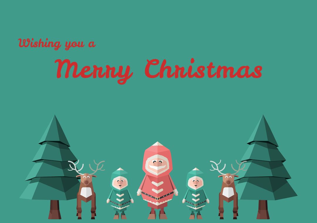 Minimalist Christmas Greeting Card with Santa and Reindeer