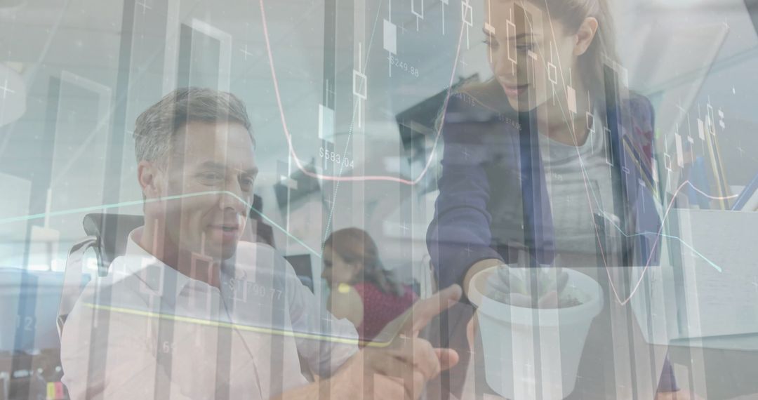 Business Team Analyzing Financial Data Overlay Logic