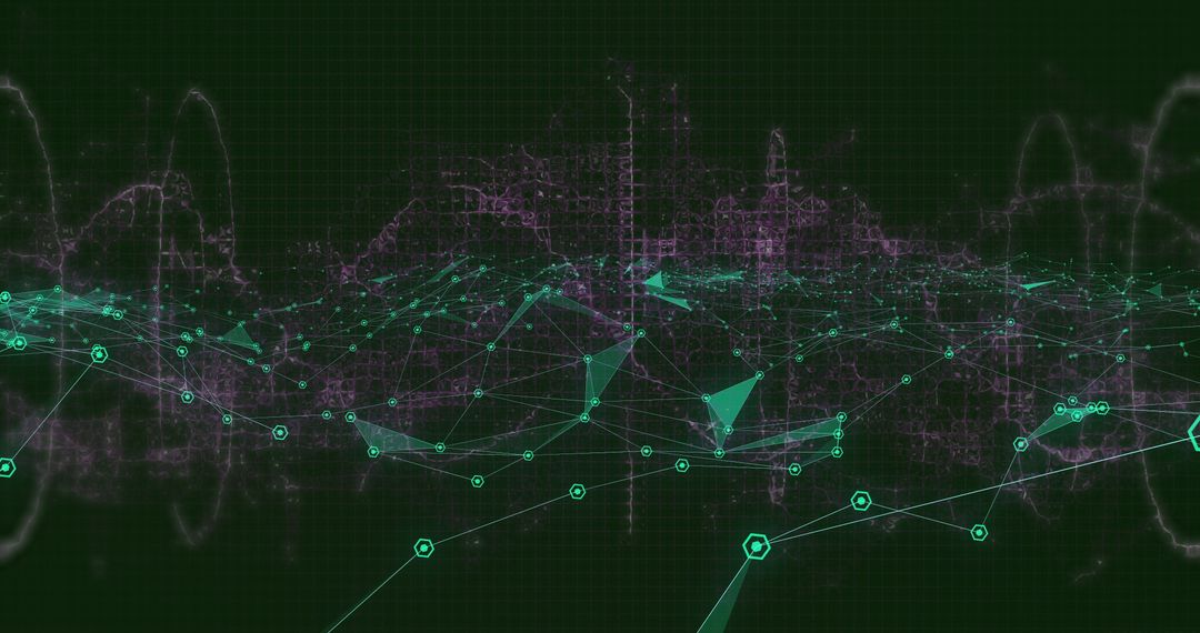 Abstract Digital Network with Dynamic Connections on Dark Background