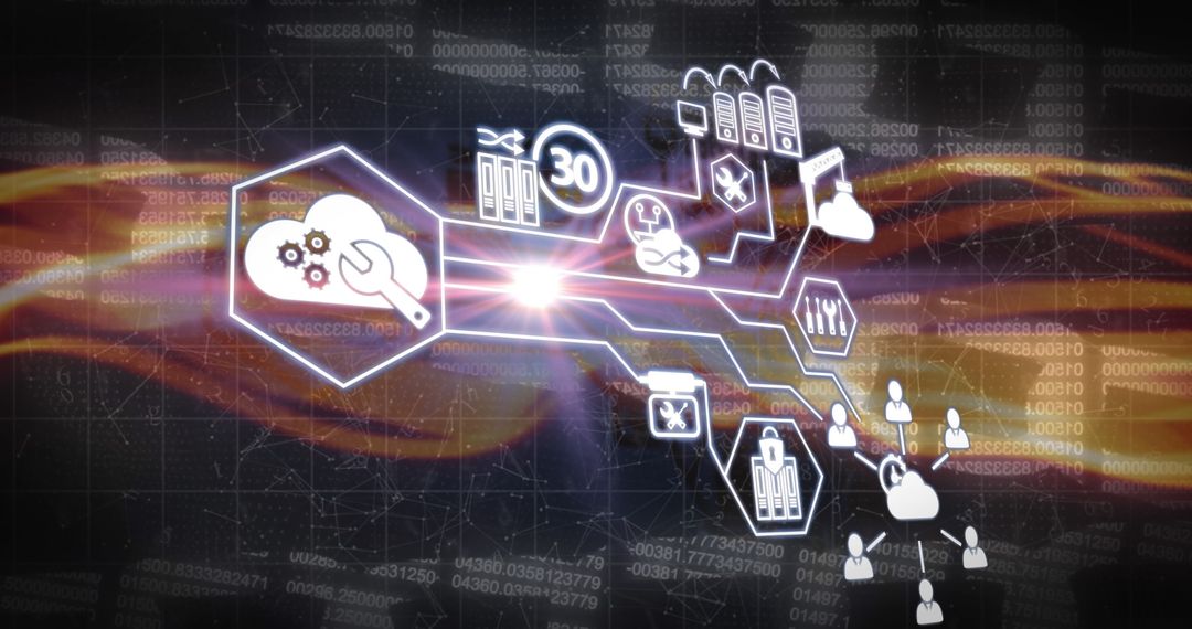 Digital Security Icons Across Virtual Network System
