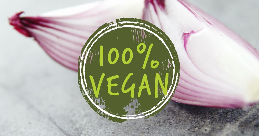 100% Vegan Text on Close-up of Red Onions