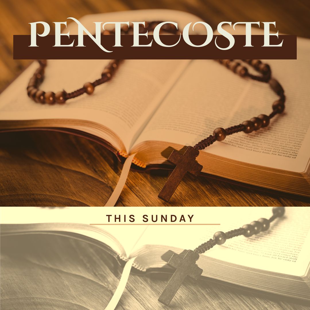 Pentecost Rosary with Glittering Cross on Open Bible