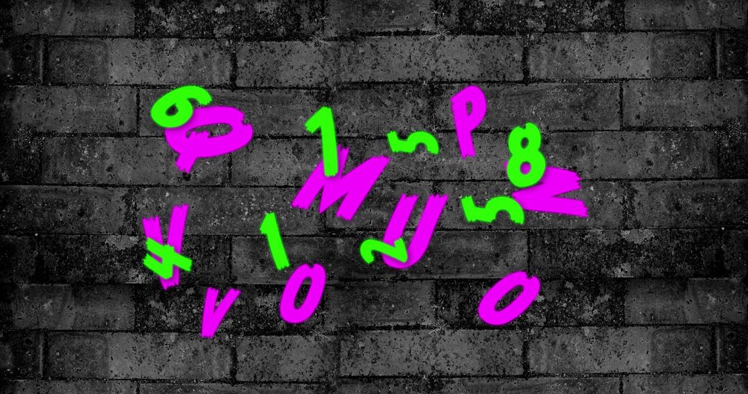 Vibrant Neon Letters and Numbers on Brick Wall Background