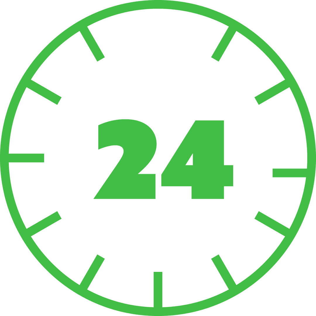 Green Clockface with 24 Hours Symbol on Transparent Background