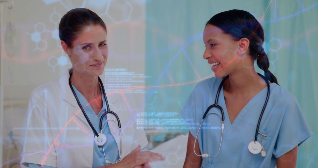 Healthcare Professionals Studying DNA Sequence in Medical Technology Environment