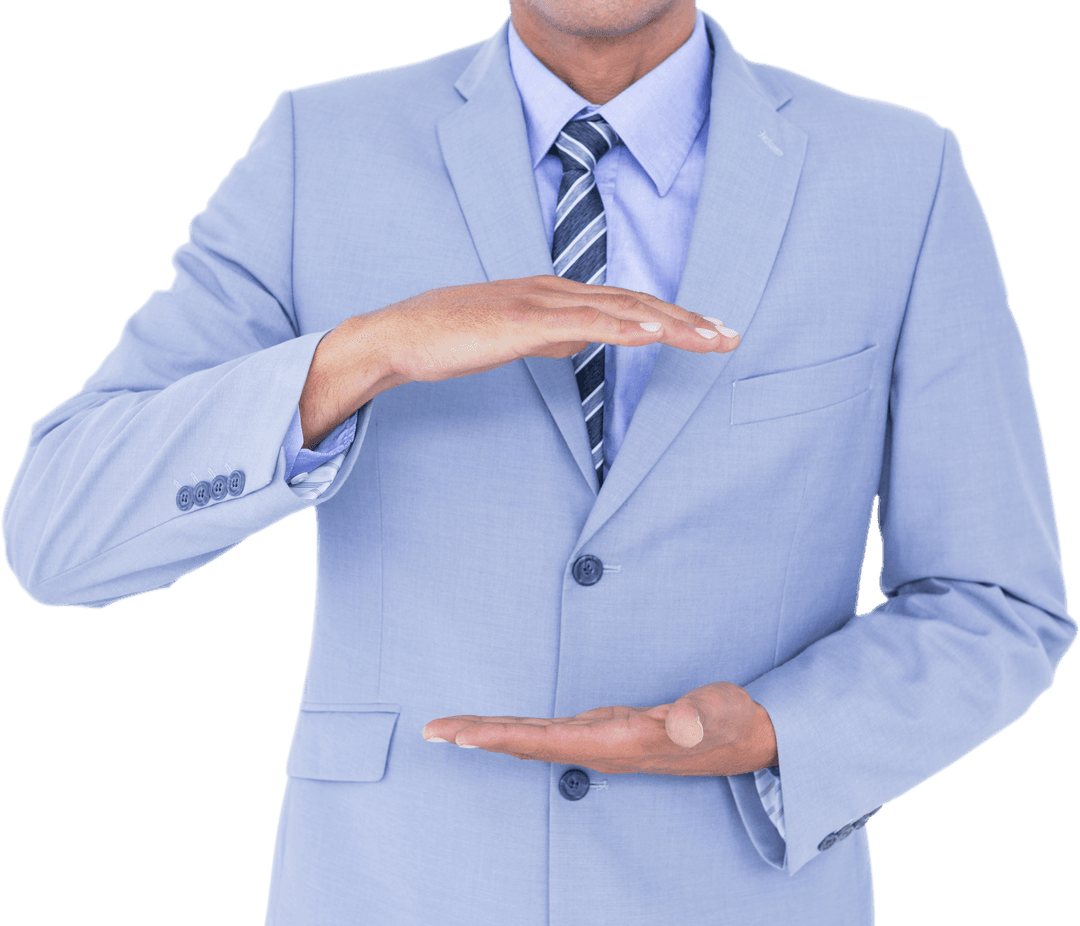 Transparent Businessman in Gray Suit Making Hand Gesture