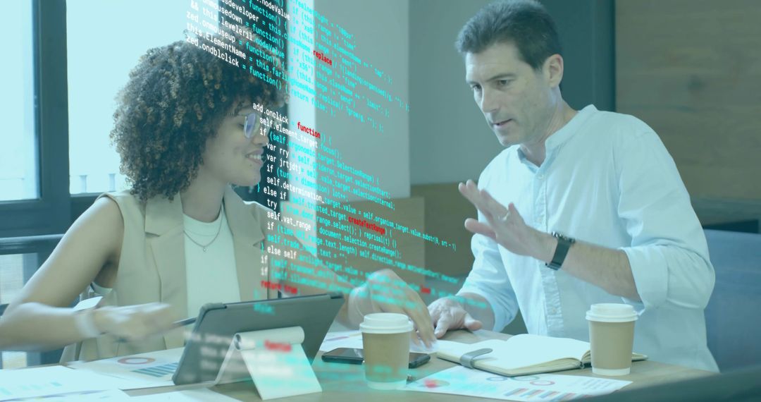 Two Professionals Collaborating on Software Project in Modern Office