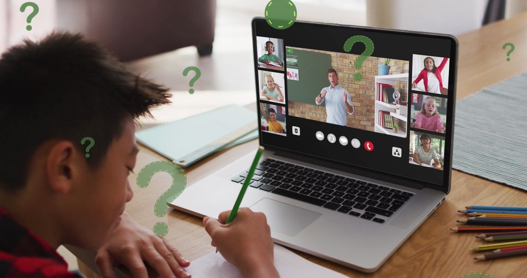 Schoolchildren and Teacher in Virtual Online Classroom