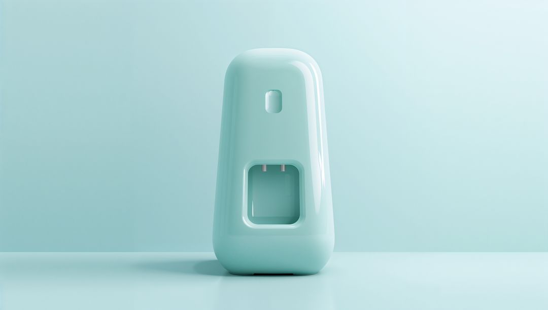 Mint Smart Home Charger Standing with Oval Sensor and Metal Prongs on Glossy Tabletop