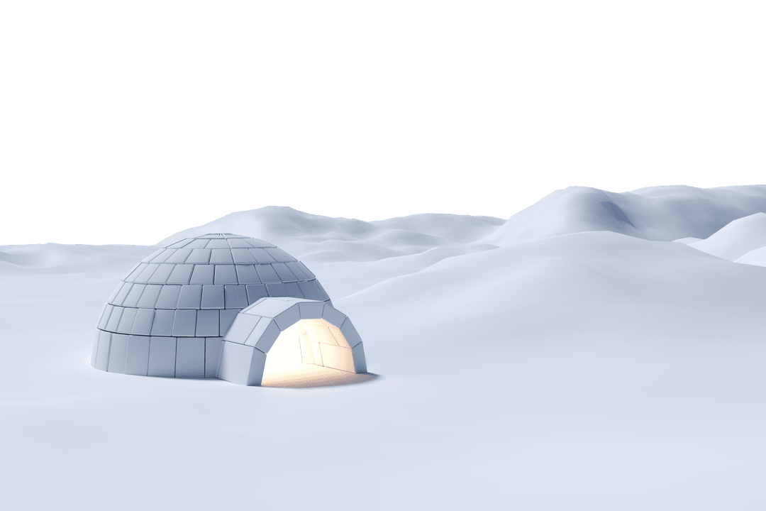 Transparent Igloo Illuminated in Snowy Landscape