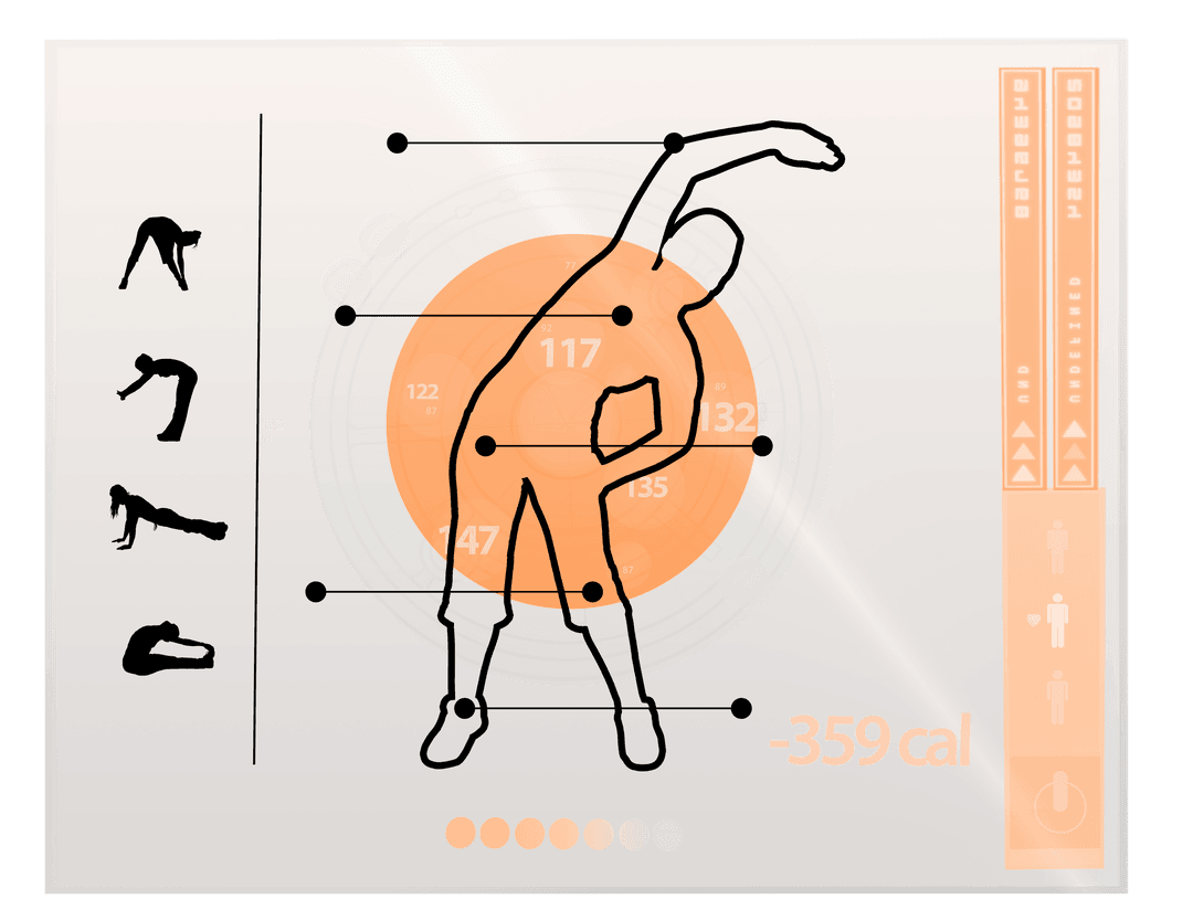 Transparent Fitness Digital Interface with Exercise Diagram