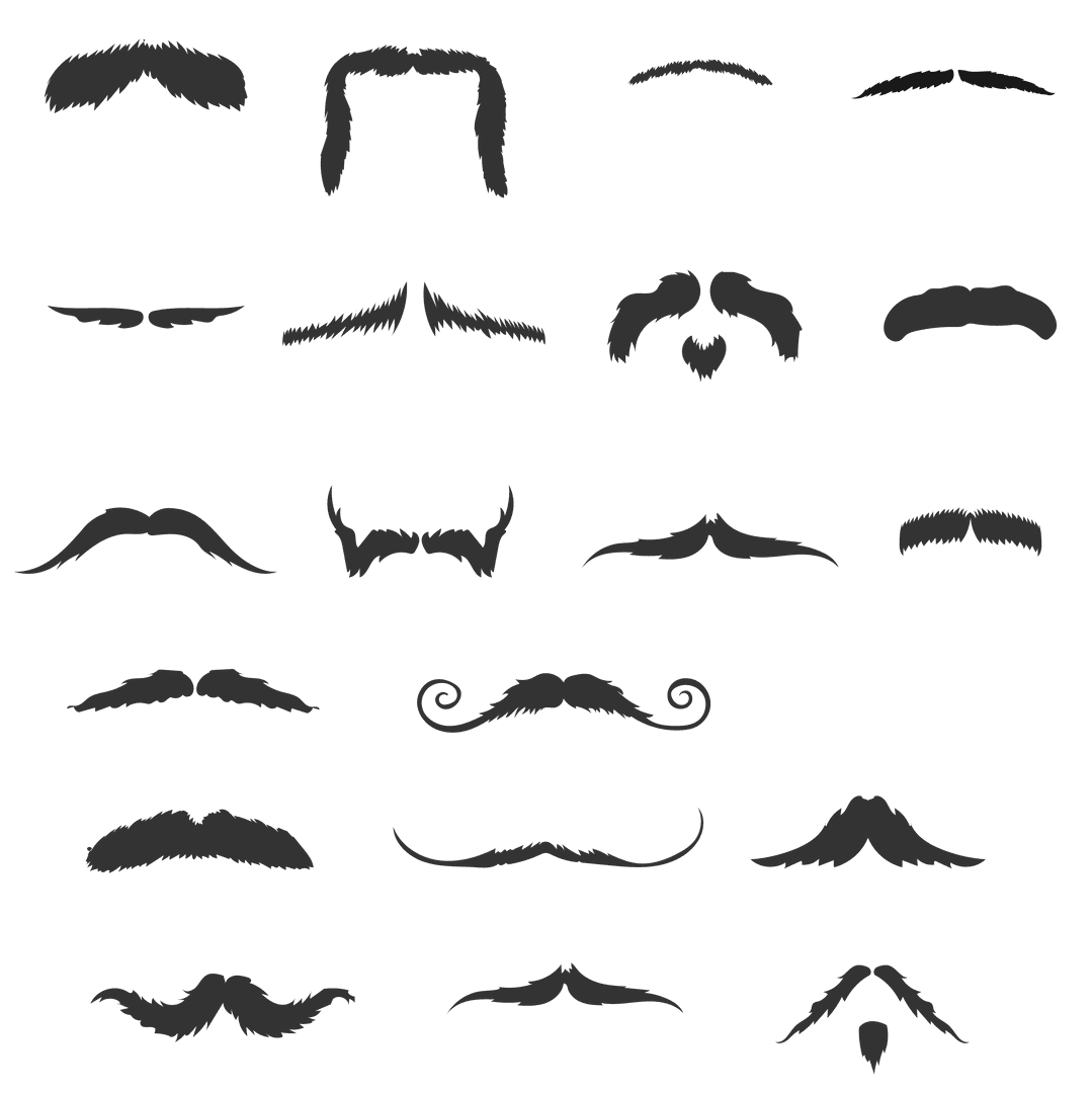 Vector Illustration of Various Mustache Shapes on Transparent Background