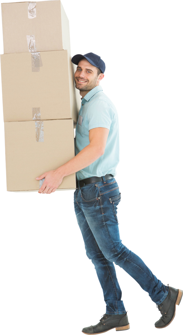 Transparent Delivery Man Balancing Three Large Packages Business Service - Download Free Stock Images Pikwizard.com